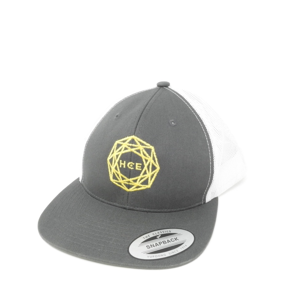 HCE Snap Back Grey Yellow Trucker Hat Cap NWOT